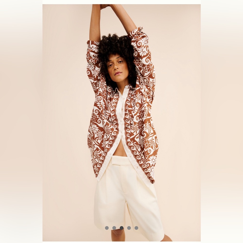 Anthropologie Brown and Cream Button-Down Shirt